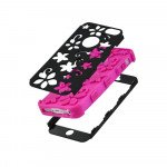 Wholesale iPhone 5 5S Flower Hard Hybrid Case (Black-Pink)